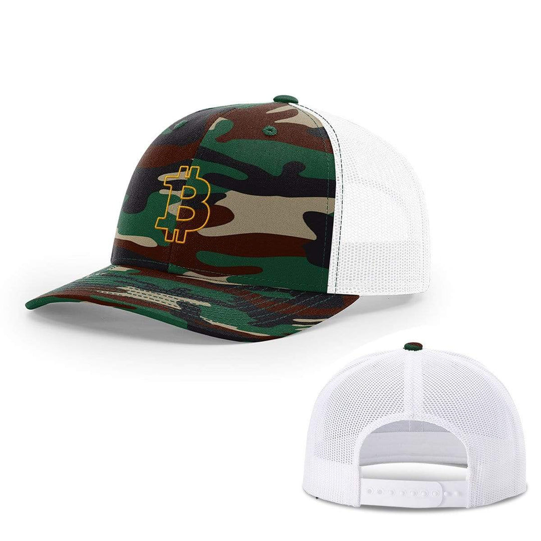 SunFrog-Busted Hats Snapback / Green Camo and White / One Size Bitcoin Outline Hats