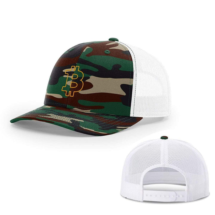 SunFrog-Busted Hats Snapback / Green Camo and White / One Size Bitcoin Outline Hats