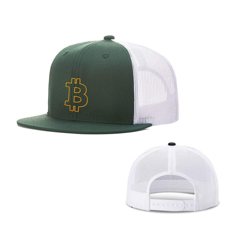 SunFrog-Busted Hats Snapback Flatbill / Dark Green and White / One Size Bitcoin Outline Hats