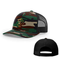 Load image into Gallery viewer, SunFrog-Busted Hats Snapback / Green Camo and Black / One Size Bitcoin Outline Hats
