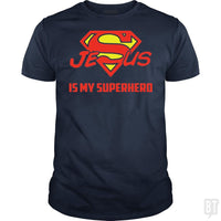 Load image into Gallery viewer, SunFrog-Busted Classic Guys / Unisex Tee / Navy Blue / S Jesus Is My Superhero t shirt
