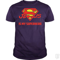 Load image into Gallery viewer, SunFrog-Busted Classic Guys / Unisex Tee / Purple / S Jesus Is My Superhero t shirt
