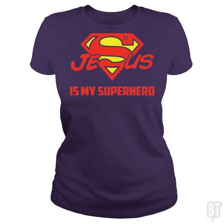 SunFrog-Busted Classic Ladies Tee / Purple / S Jesus Is My Superhero t shirt