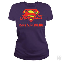 Load image into Gallery viewer, SunFrog-Busted Classic Ladies Tee / Purple / S Jesus Is My Superhero t shirt
