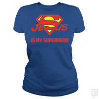 Load image into Gallery viewer, SunFrog-Busted Classic Ladies Tee / Royal Blue / S Jesus Is My Superhero t shirt
