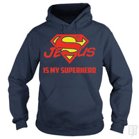 Load image into Gallery viewer, SunFrog-Busted Hoodie / Navy Blue / S Jesus Is My Superhero t shirt
