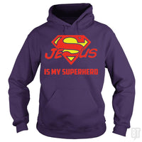 Load image into Gallery viewer, SunFrog-Busted Hoodie / Purple / S Jesus Is My Superhero t shirt
