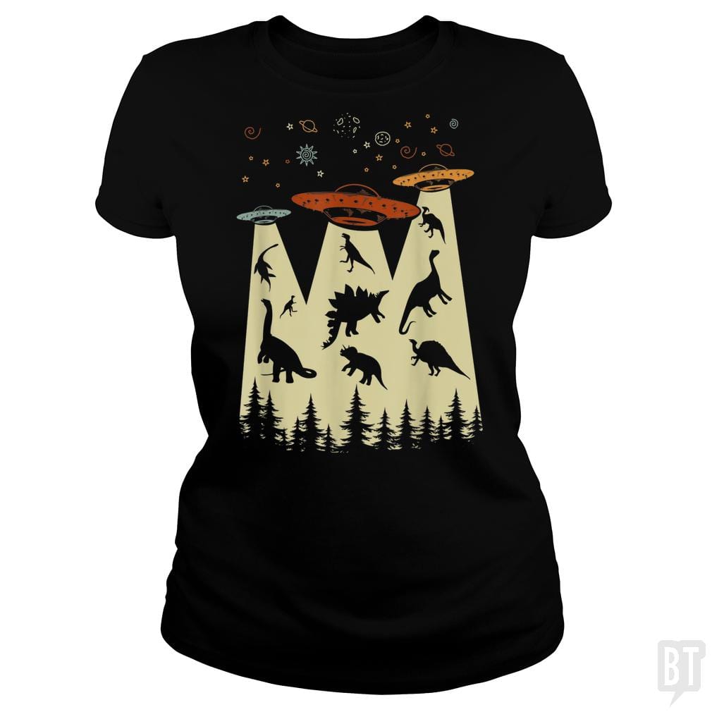 SunFrog-Busted Lewis Classic Ladies Tee / Black / S Vintage Dinosaur Alien Abduction