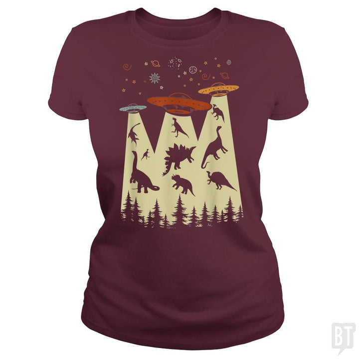 SunFrog-Busted Lewis Classic Ladies Tee / Maroon / S Vintage Dinosaur Alien Abduction