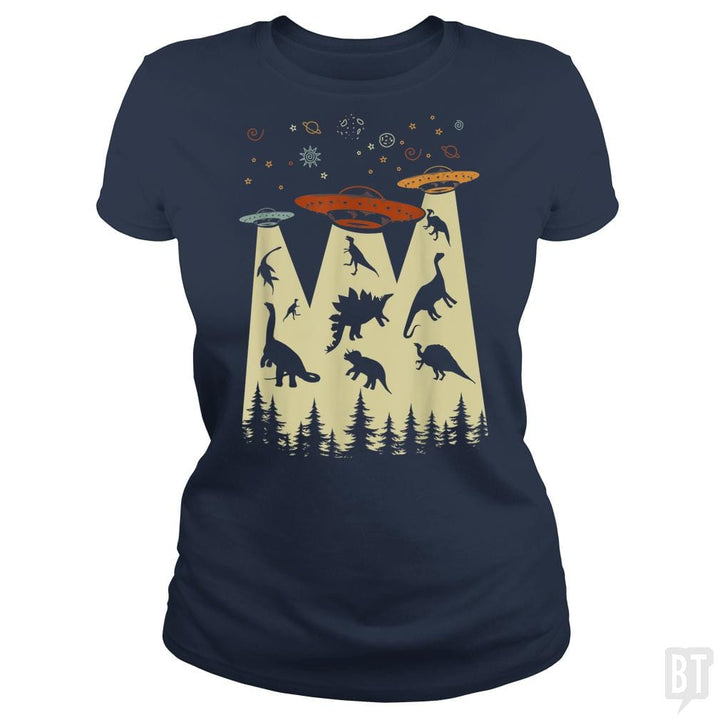 SunFrog-Busted Lewis Classic Ladies Tee / Navy Blue / S Vintage Dinosaur Alien Abduction