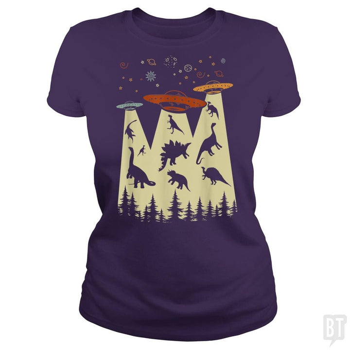 SunFrog-Busted Lewis Classic Ladies Tee / Purple / S Vintage Dinosaur Alien Abduction
