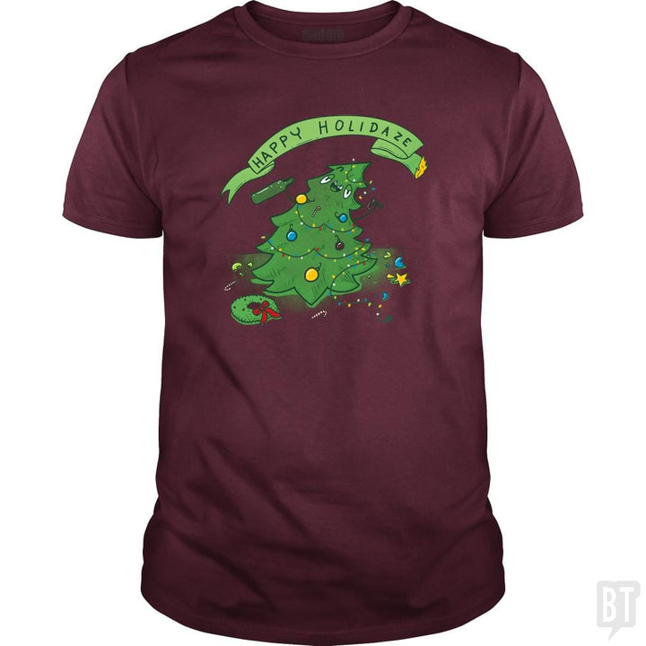SunFrog-Busted Made With Awesome Classic Guys / Unisex Tee / Maroon / S Happy Holidaze