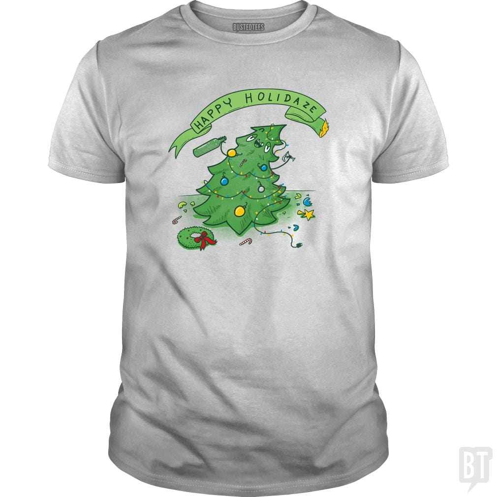 SunFrog-Busted Made With Awesome Classic Guys / Unisex Tee / White / S Happy Holidaze
