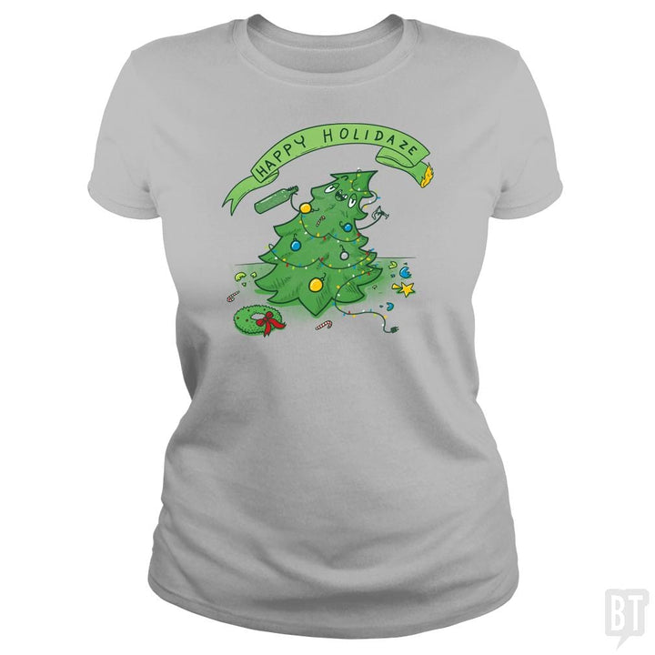 SunFrog-Busted Made With Awesome Classic Ladies Tee / Sport Grey / S Happy Holidaze