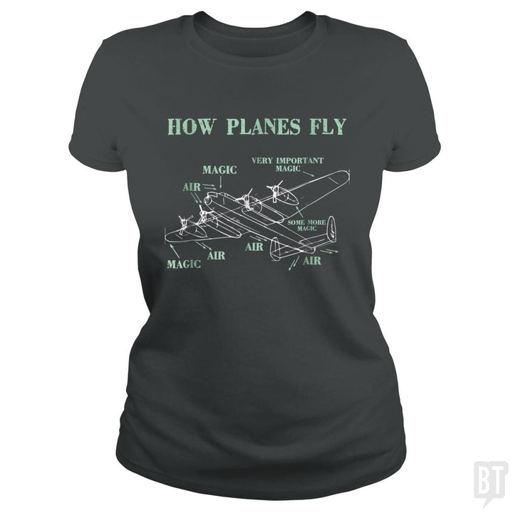 SunFrog-Busted Mahase Classic Ladies Tee / Dark Heather / S How Planes Fly Funny Aerospace Engineer Pilot