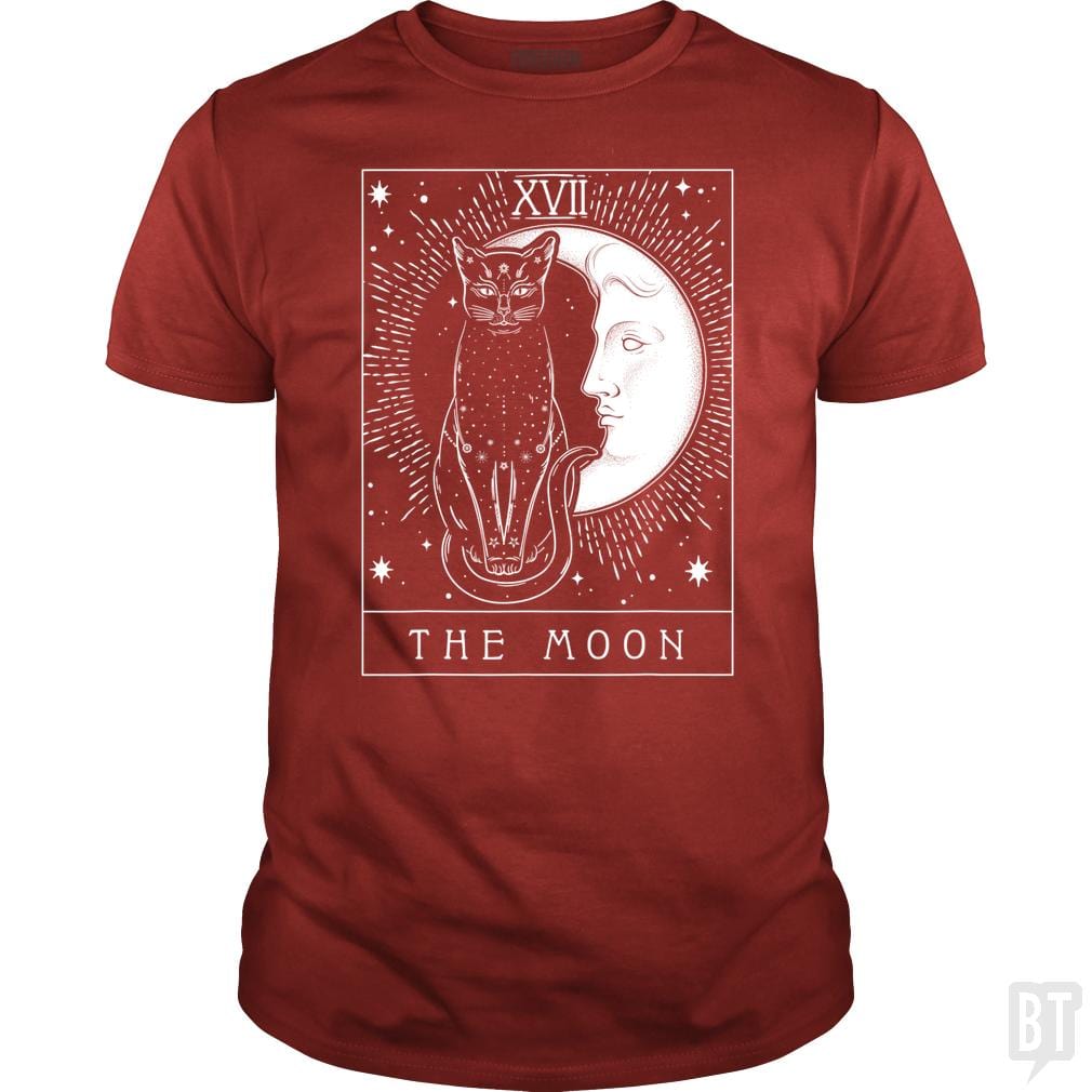 SunFrog-Busted Michael Classic Guys / Unisex Tee / Red / S Tarot Card Crescent Moon And Cat Graphic