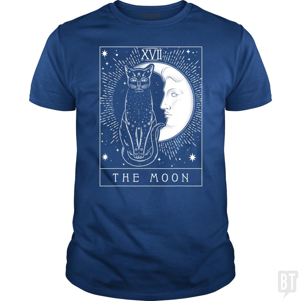 SunFrog-Busted Michael Classic Guys / Unisex Tee / Royal Blue / S Tarot Card Crescent Moon And Cat Graphic