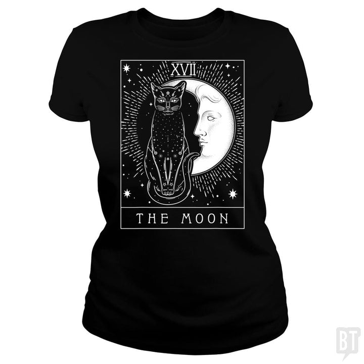 SunFrog-Busted Michael Classic Ladies Tee / Black / S Tarot Card Crescent Moon And Cat Graphic