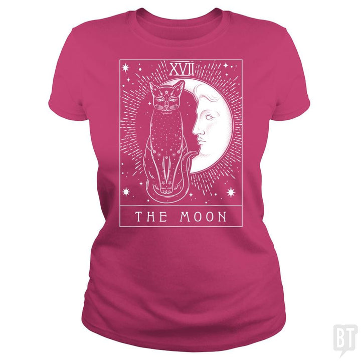 SunFrog-Busted Michael Classic Ladies Tee / Heliconia / S Tarot Card Crescent Moon And Cat Graphic