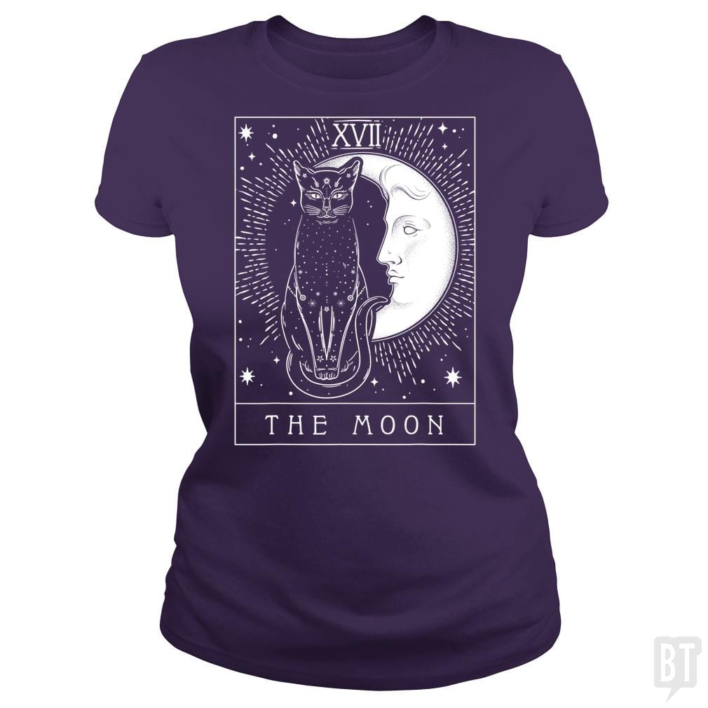 SunFrog-Busted Michael Classic Ladies Tee / Purple / S Tarot Card Crescent Moon And Cat Graphic