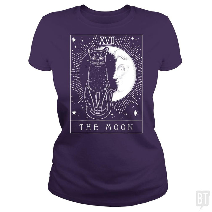SunFrog-Busted Michael Classic Ladies Tee / Purple / S Tarot Card Crescent Moon And Cat Graphic
