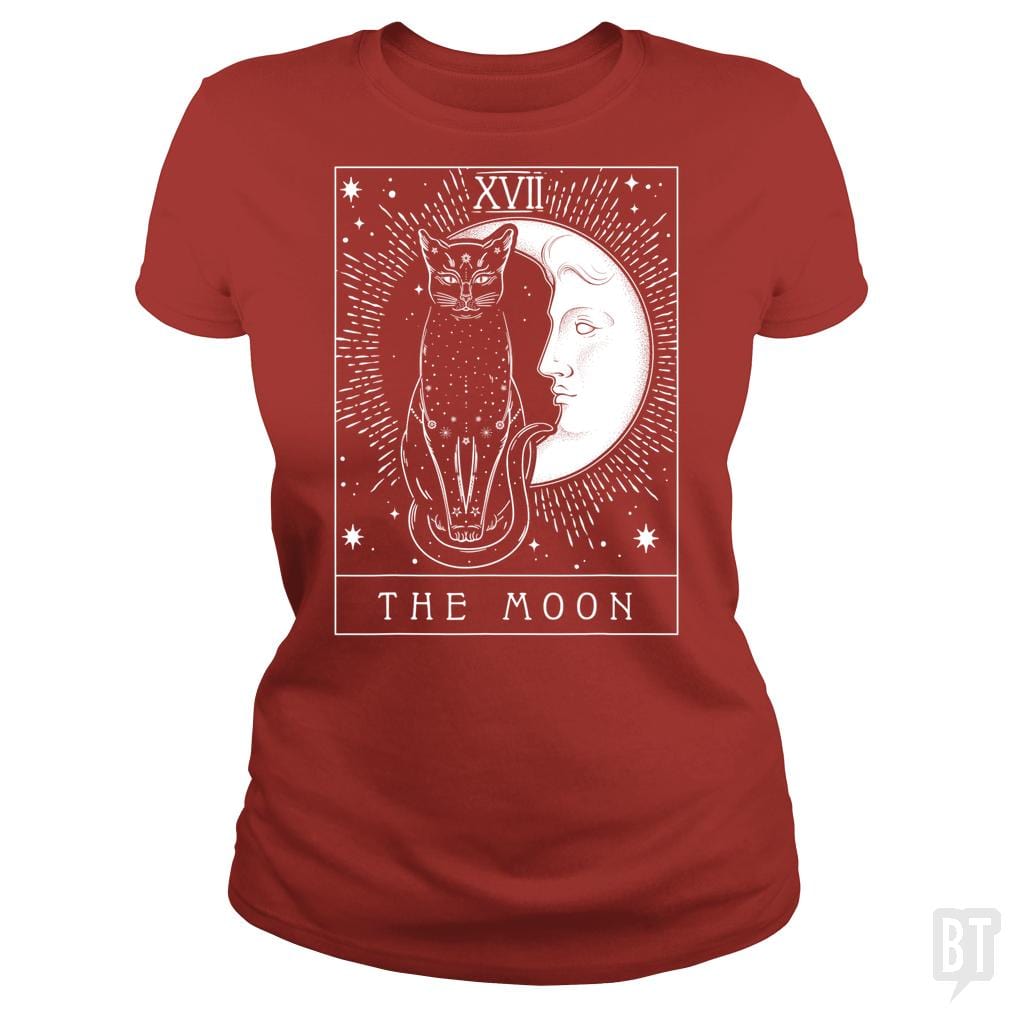 SunFrog-Busted Michael Classic Ladies Tee / Red / S Tarot Card Crescent Moon And Cat Graphic