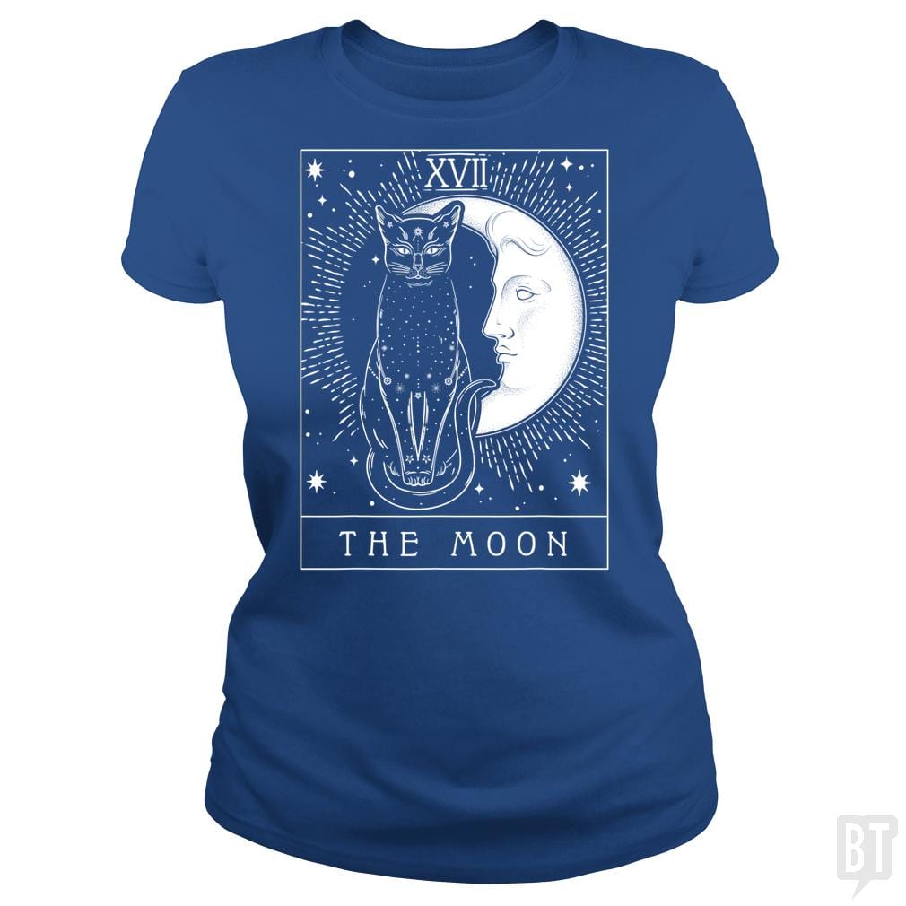 SunFrog-Busted Michael Classic Ladies Tee / Royal Blue / S Tarot Card Crescent Moon And Cat Graphic