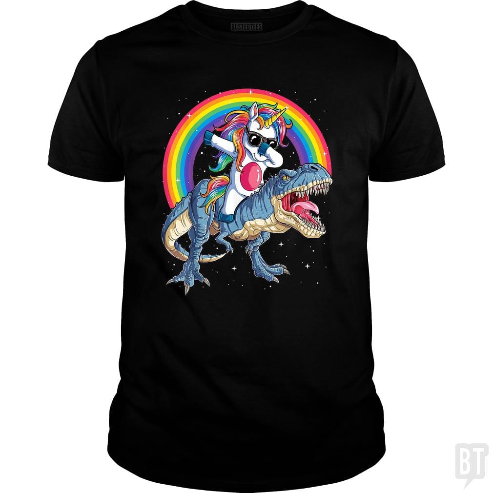 SunFrog-Busted Mr Candy Classic Guys / Unisex Tee / Black / S Dabbing Unicorn Riding Dinosaur