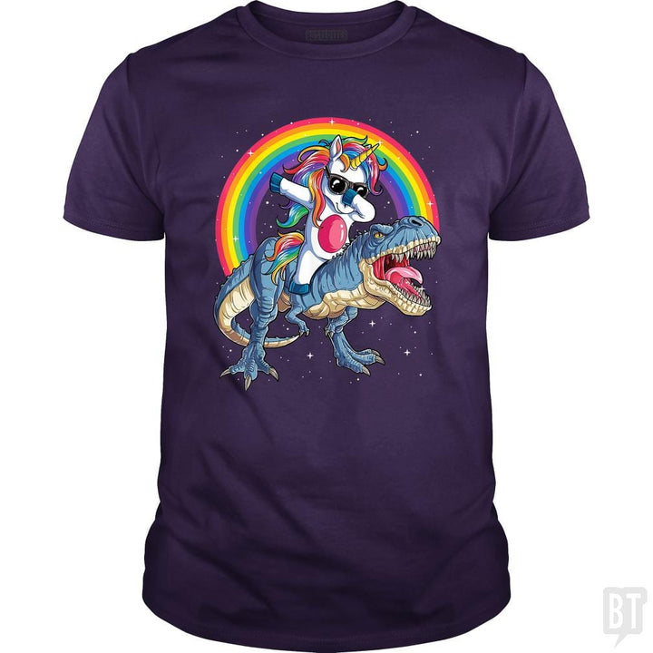 SunFrog-Busted Mr Candy Classic Guys / Unisex Tee / Purple / S Dabbing Unicorn Riding Dinosaur