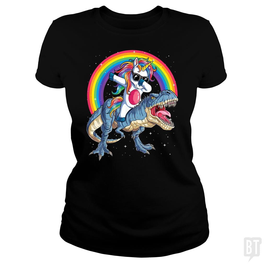 SunFrog-Busted Mr Candy Classic Ladies Tee / Black / S Dabbing Unicorn Riding Dinosaur
