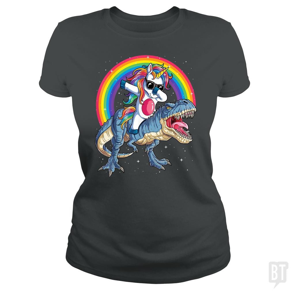 SunFrog-Busted Mr Candy Classic Ladies Tee / Dark Heather / S Dabbing Unicorn Riding Dinosaur
