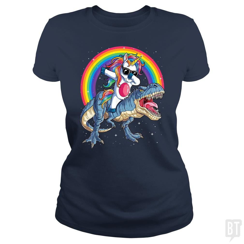 SunFrog-Busted Mr Candy Classic Ladies Tee / Navy Blue / S Dabbing Unicorn Riding Dinosaur