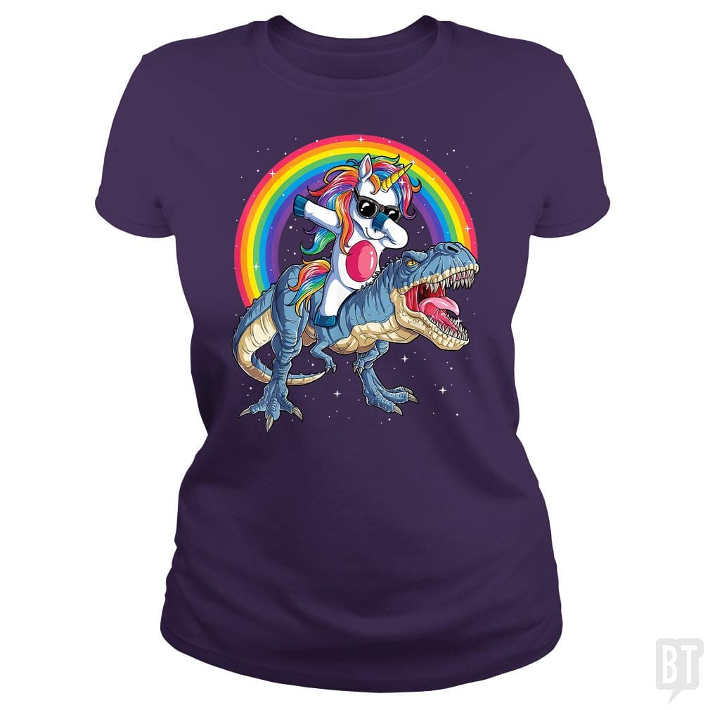 SunFrog-Busted Mr Candy Classic Ladies Tee / Purple / S Dabbing Unicorn Riding Dinosaur