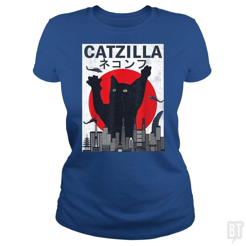 SunFrog-Busted Mr Candy Classic Ladies Tee / Royal Blue / S Vintage Catzilla Japanese Sunset Style