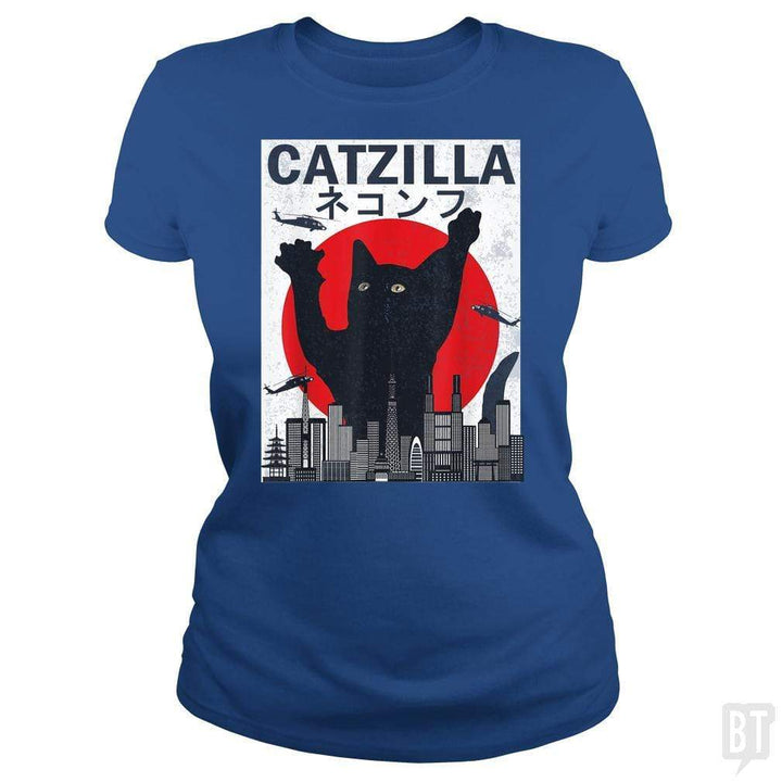 SunFrog-Busted Mr Candy Classic Ladies Tee / Royal Blue / S Vintage Catzilla Japanese Sunset Style