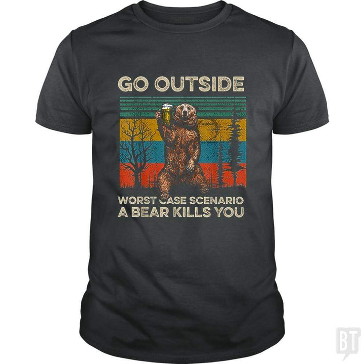 SunFrog-Busted MrT90 Classic Guys / Unisex Tee / Dark Heather / S Go Outside Worst Case Scenario A Bear Kills You