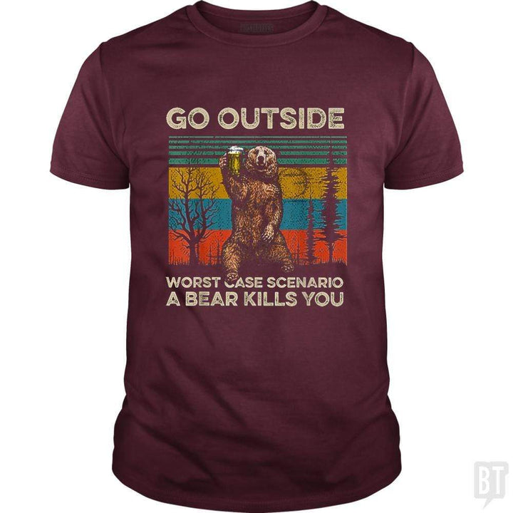 SunFrog-Busted MrT90 Classic Guys / Unisex Tee / Maroon / S Go Outside Worst Case Scenario A Bear Kills You