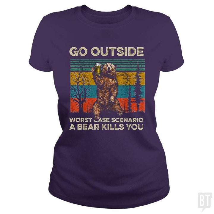 SunFrog-Busted MrT90 Classic Ladies Tee / Purple / S Go Outside Worst Case Scenario A Bear Kills You