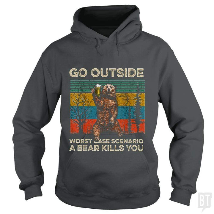 SunFrog-Busted MrT90 Hoodie / Dark Heather / S Go Outside Worst Case Scenario A Bear Kills You