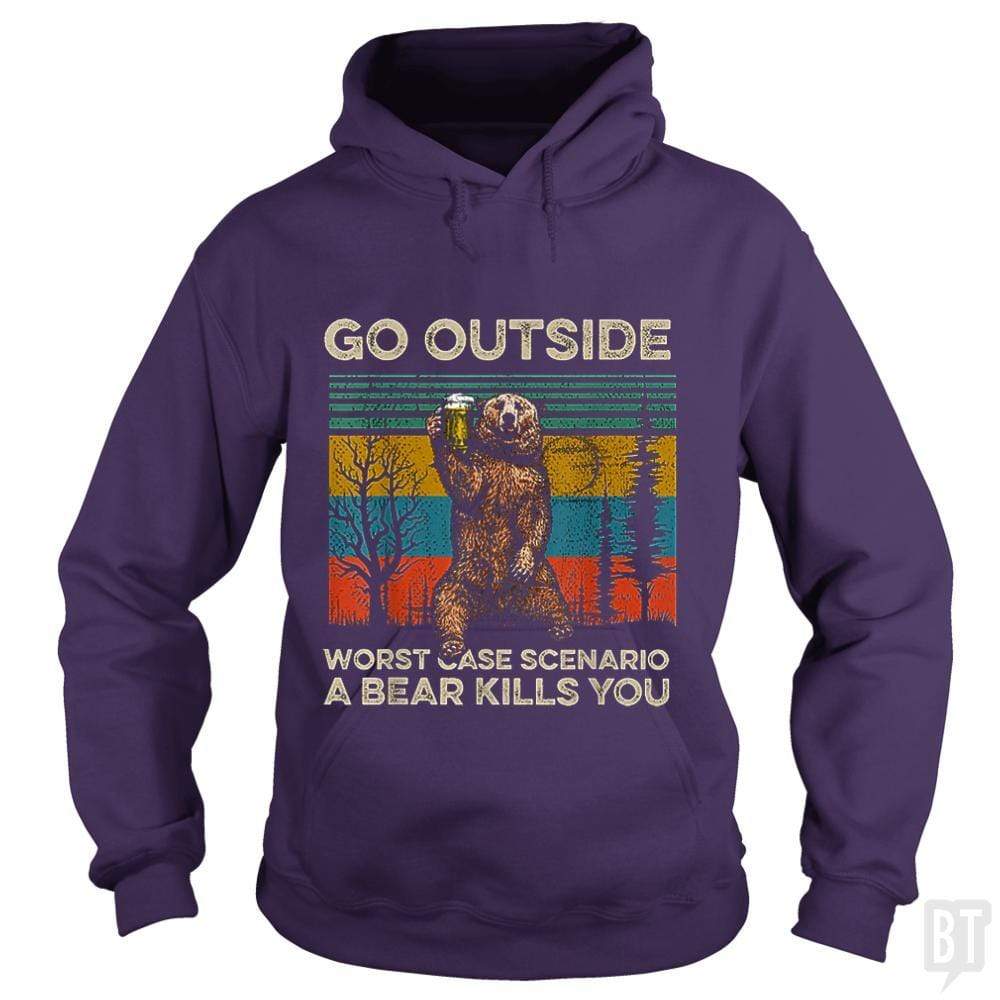 SunFrog-Busted MrT90 Hoodie / Purple / S Go Outside Worst Case Scenario A Bear Kills You