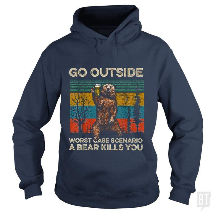 SunFrog-Busted MrT90 Hoodie / Navy Blue / S Go Outside Worst Case Scenario A Bear Kills You
