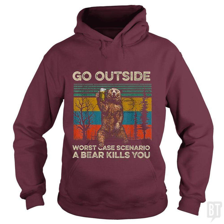 SunFrog-Busted MrT90 Hoodie / Maroon / S Go Outside Worst Case Scenario A Bear Kills You