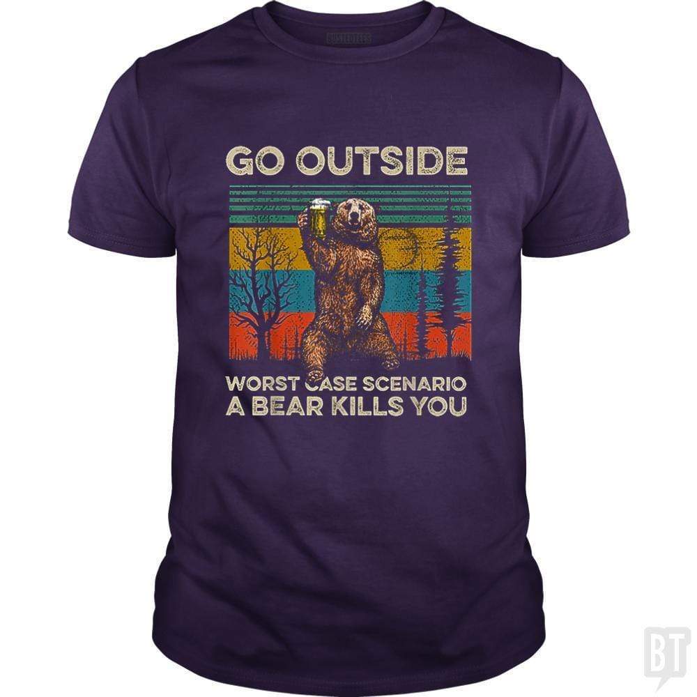 SunFrog-Busted MrT90 Classic Guys / Unisex Tee / Purple / S Go Outside Worst Case Scenario A Bear Kills You