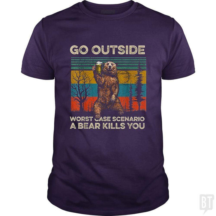 SunFrog-Busted MrT90 Classic Guys / Unisex Tee / Purple / S Go Outside Worst Case Scenario A Bear Kills You