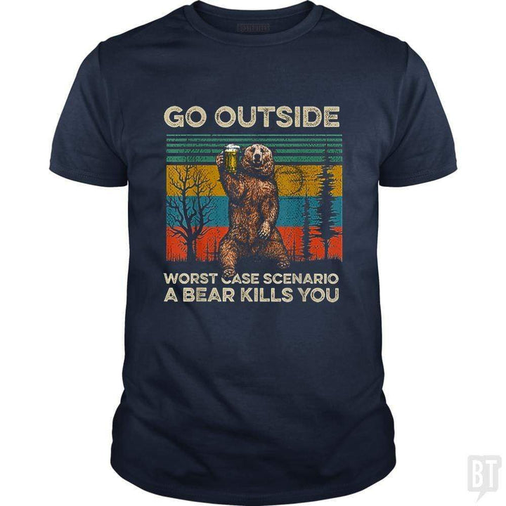 SunFrog-Busted MrT90 Classic Guys / Unisex Tee / Navy Blue / S Go Outside Worst Case Scenario A Bear Kills You