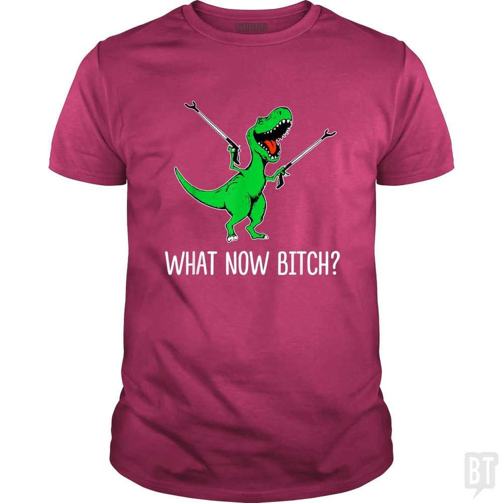 SunFrog-Busted Rebekah Classic Guys / Unisex Tee / Heliconia / S What Now Bitch Funny T-Rex