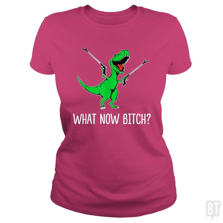 SunFrog-Busted Rebekah Classic Ladies Tee / Heliconia / S What Now Bitch Funny T-Rex