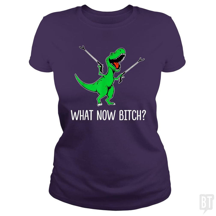 SunFrog-Busted Rebekah Classic Ladies Tee / Purple / S What Now Bitch Funny T-Rex