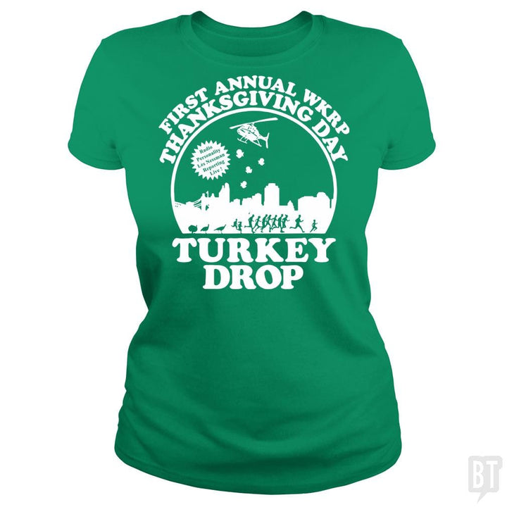 SunFrog-Busted rezadstorm Classic Ladies Tee / Irish Green / S Funny Turkey Thanksgiving Day Shirt Wkrp-Turkey-Dr