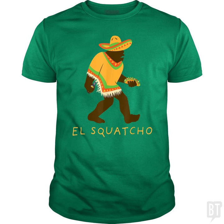 SunFrog-Busted Shakonda Classic Guys / Unisex Tee / Irish Green / S Funny El Squatcho Bigfoot With Taco, Beer, Pacho,